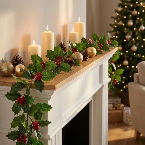 Vánoční girlanda umělá cesmína Ilex girlanda 160cm | Floristik24.cz