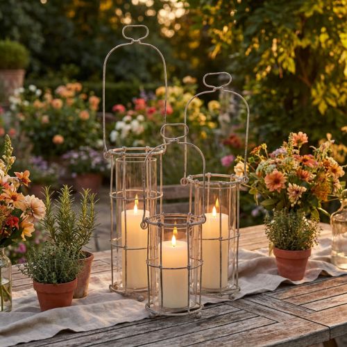 Zahradní lucerna, kovová větrná lampa Ø8,5 cm V23/18,5/14,5 cm, sada 3 kusů | Floristik24.cz