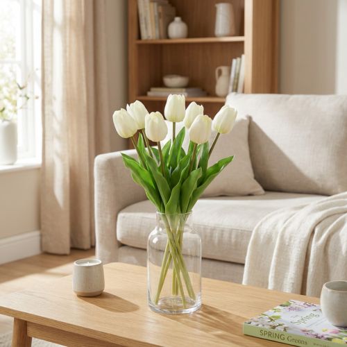 Umělé tulipány White Cream Real Touch 38cm 7 ks | Floristik24.cz