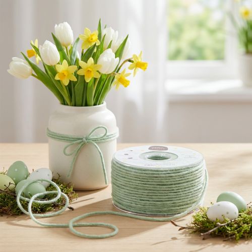 Plstěná šňůra, vlněná nit, vlněná šňůra, knot, mátová 100m | Floristik24.cz