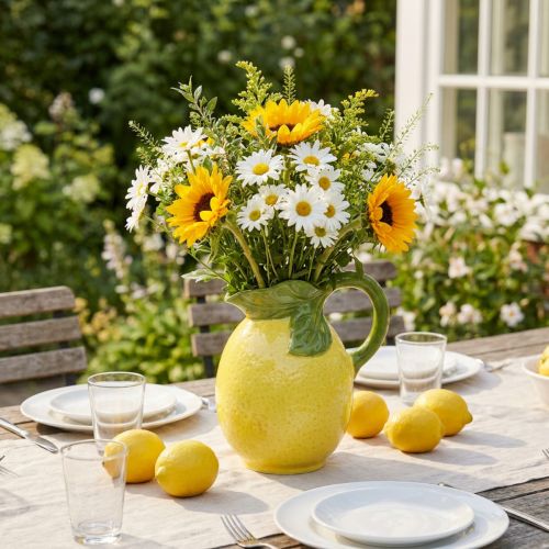 Citronová váza keramická dekorativní džbán citrónově žlutá V18,5cm | Floristik24.cz