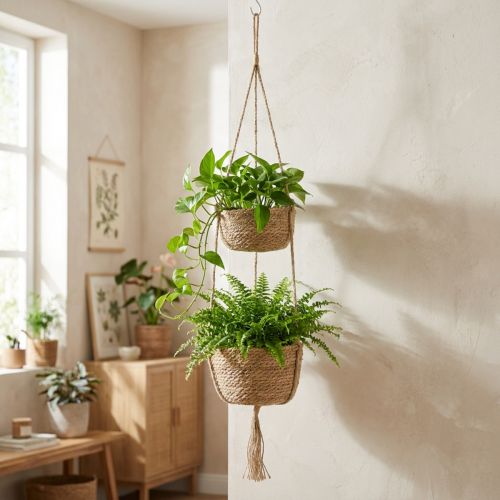 položky Závěsný květinový koš z mořské trávy, k zavěšení na lano, V130 cm