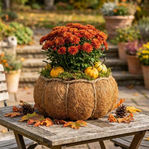 položky Košík s rostlinami dýně podzimní dekorace oranžová Ø22cm V17cm