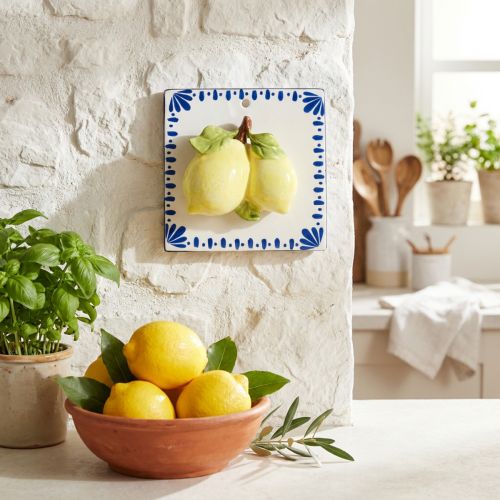 Nástěnná dekorace citron keramický obklad kuchyňská dekorace 15×15cm | Floristik24.cz