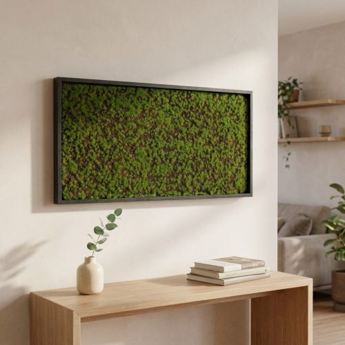 položky Nástěnná malba mech v zeleném rámu 60x30cm Nástěnná dekorace z mechu