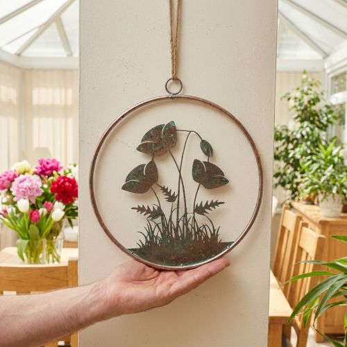 Nástěnná dekorace, květinová, kovová, růžová, vintage, Ø30,5 cm, jarní dekorace, letní dekorace | Floristik24.cz