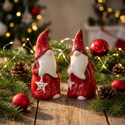 Figurka Mikuláše Mikuláš červená, bílá keramika V13,5cm 2ks | Floristik24.cz