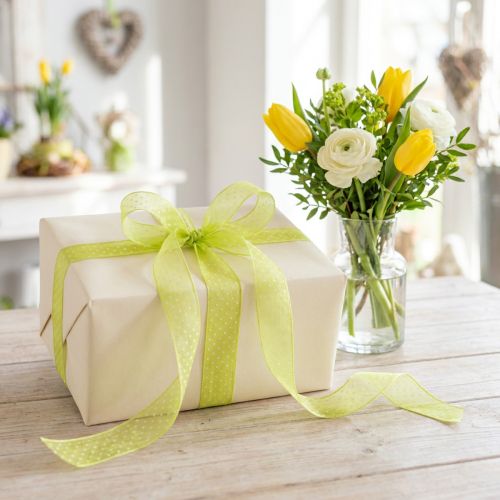 položky Stuha s puntíkovaným vzorem pro dekorativní balení dárků, šířka 1,5 cm, délka 20 m