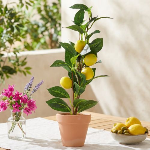 Citroník v květináči, umělá rostlina 42 cm - umělý stromek se středomořskou dekorací | Floristik24.cz