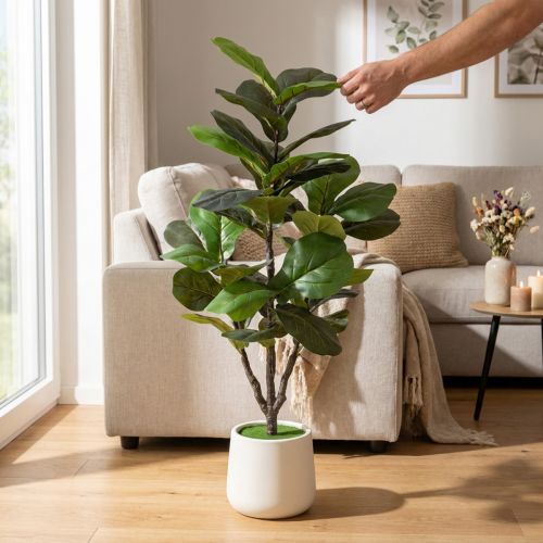 položky Umělý Ficus lyrata 120 cm dekorativní do obývacího pokoje