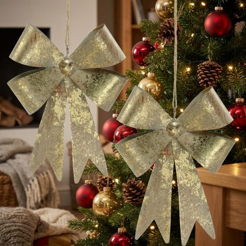 Kovová poutka, vánoční přívěsek, adventní dekorace zlatá, starožitný vzhled V18cm Š12,5cm 2ks | Floristik24.cz