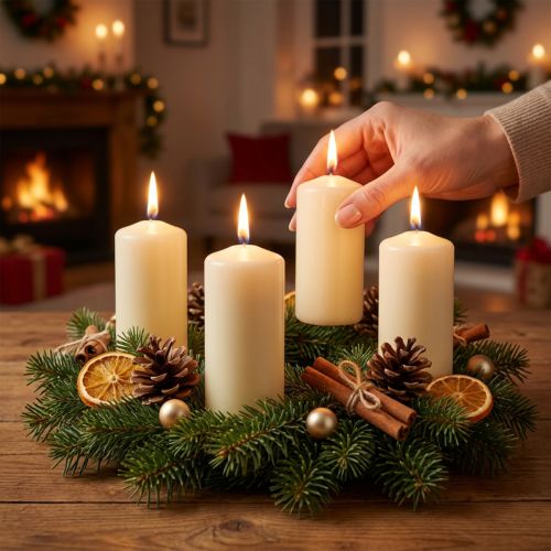 Pilířové svíčky krémové Adventní svíčky svíčky 100/50mm 24 ks | Floristik24.cz