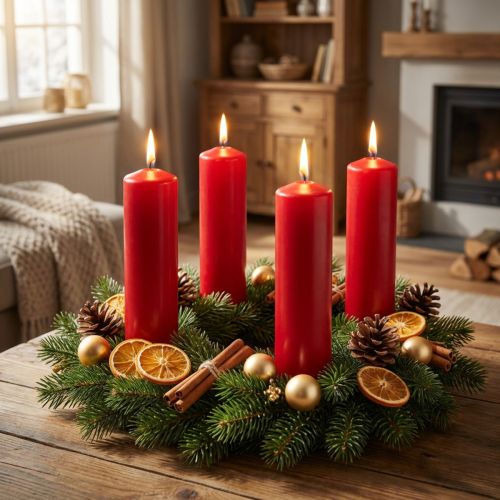 Pilířové svíčky červené Adventní svíčky svíčky červené 200/50mm 24 ks | Floristik24.cz