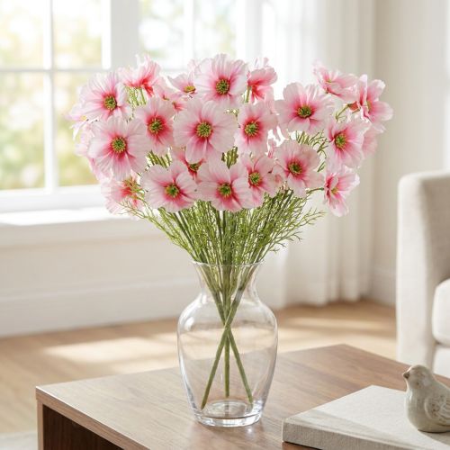 Umělé květiny Cosmos růžové 77 cm Dekorativní květiny Umělé rostliny Hedvábné květiny Sada 3 ks | Floristik24.cz