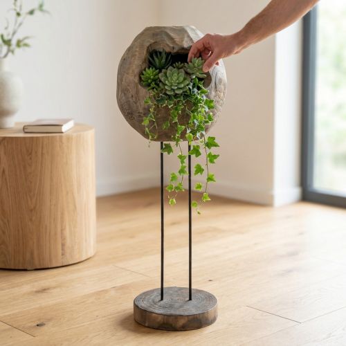 položky Dekorativní sochařská rostlinná koule ze dřeva paulovnie H68cm