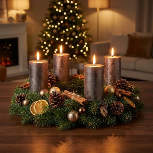 Měděné kovové svíčky ve tvaru svíčky, 60x100 mm, sada 4 kusů - Adventní věnec Vánoční dekorace | Floristik24.cz