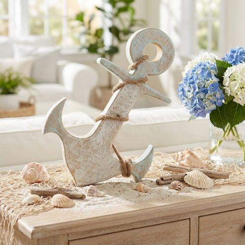 Kotva Deco Wood Maritime Deco Bílá Modrá 24,5cmx14,5cm | Floristik24.cz