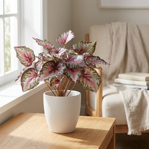 Keř umělá begónie zelená, fialová 34cm | Floristik24.cz