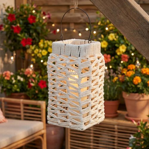 Závěsná lucerna, letní dekorace, makramé V35,5 cm Š19 cm | Floristik24.cz