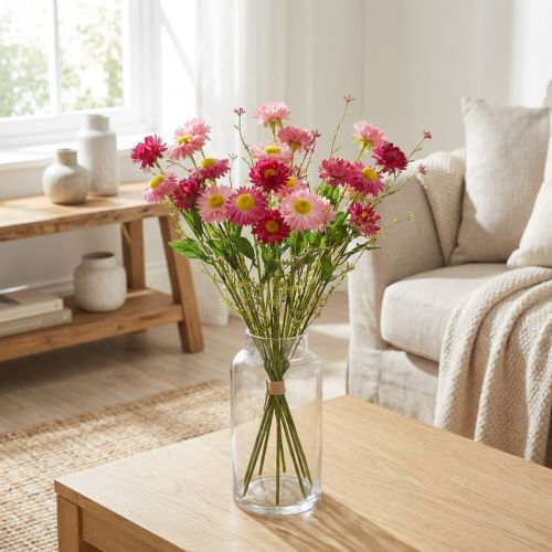 Rhodanthe Rosa - růžové hedvábné květiny, umělá rostlina, jahodová kytice, dekorativní květiny 46 cm | Floristik24.cz