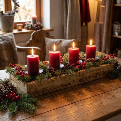 Stolní dekorace Adventní svícen podnos na svíčku dřevěný L48cm | Floristik24.cz