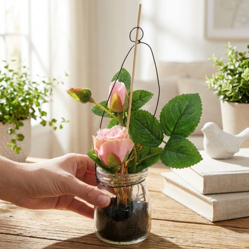 Růže ve skle růžová V23cm | Floristik24.cz