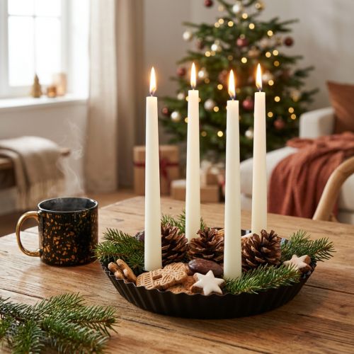 Kovový svícen ve tvaru dortu – Černý, Ø 24 cm – Elegantní stolní dekorace pro 4 svíčky – 2 kusy | Floristik24.cz