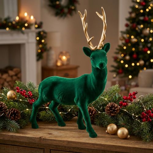 Deco jelen stojící zelené zlato vánoční dekorace figurka 40cm | Floristik24.cz