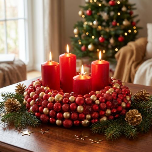 Adventní věnec červenozlatý kuličkový věnec vánoční Ø33cm | Floristik24.cz