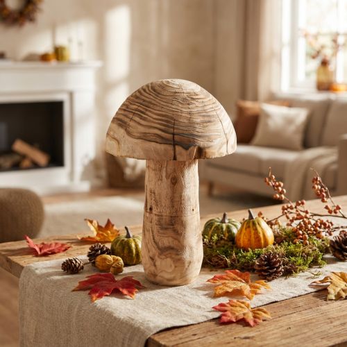 položky Velká dřevěná houba dekorativní dřevo Paulownia Ø21cm H33cm