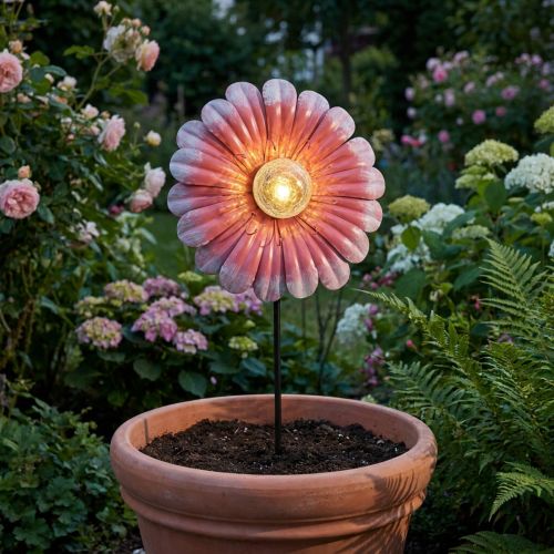 Solární LED květinové zahradní svítidlo LED kovové růžové Ø30cm | Floristik24.cz