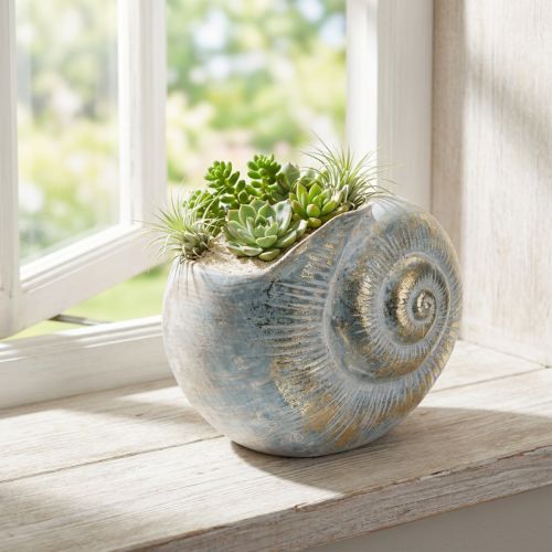 položky Dekorativní nádoba ve tvaru šneka pro námořnický a přírodní nástěnný design, šedá, 21 cm