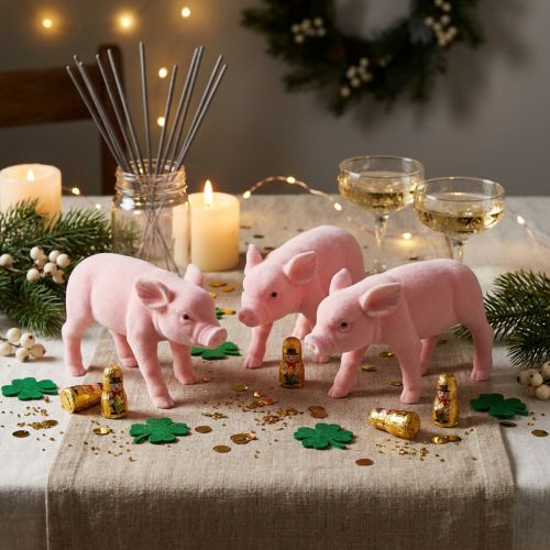 položky Lucky pig pink flocked 20cm 3ks