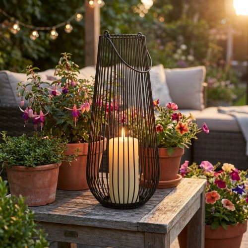 Svícen černá dekorativní lucerna s rukojetí Ø22cm V52cm | Floristik24.cz