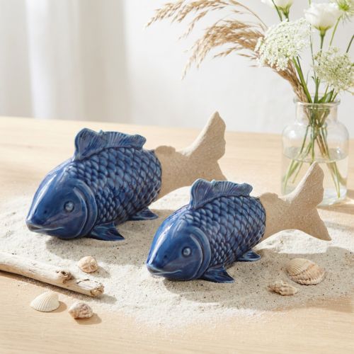 položky Keramická rybí dekorace Maritime Blue Beige 20×8×8,5cm 2 ks