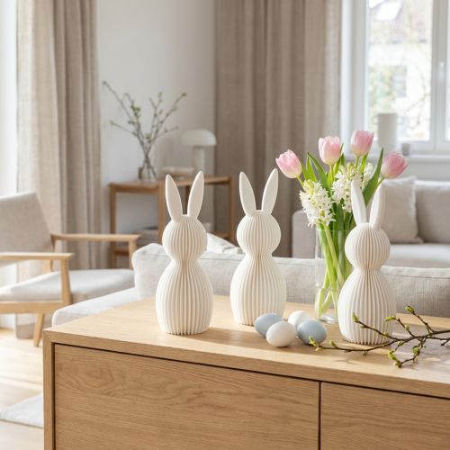 Dekorativní figurka králíka se složeným vzhledem pro moderní interiérový design, obývací pokoj nebo kancelář, 13 cm, 3 díly | Floristik24.cz