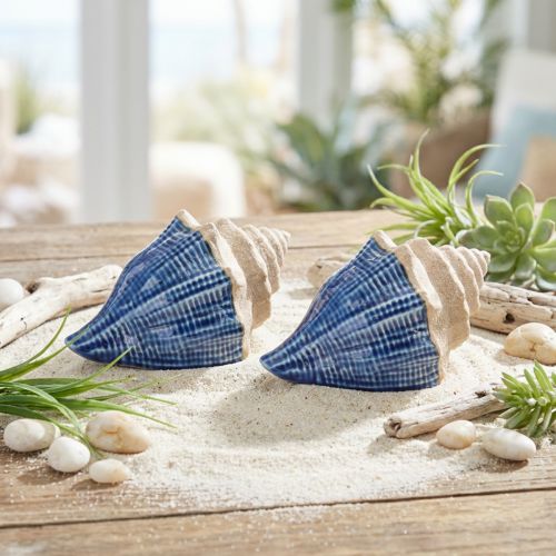 položky Shell Decoration Maritime Ceramic Blue Beige 16,5×11×9,5cm 2 ks
