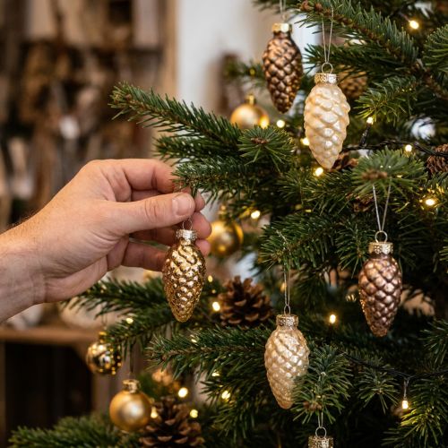 Skleněné kužely k zavěšení, kužely, sklo, hnědé, zlaté, 5,5 cm, 14 kusů | Floristik24.cz