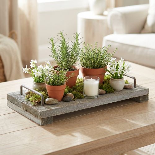 Dřevěný podnos, shabby chic, ozdobný podnos s nožičkami, dekorace na stůl 30cm | Floristik24.cz