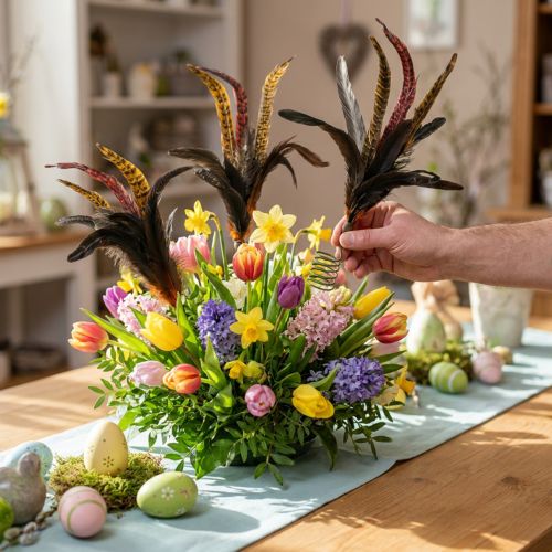 Barevné peříčkové dekorace na drátě jarní dekorace V35cm 3ks | Floristik24.cz
