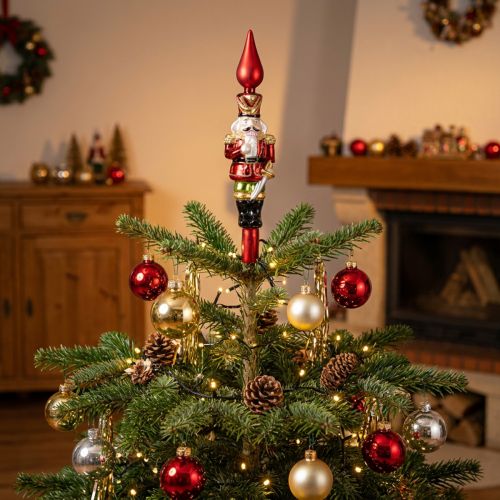 Vánoční ozdoba na stromeček, figurka louskáčka v červené barvě na vánoční stromeček, 28 cm, pravé sklo | Floristik24.cz