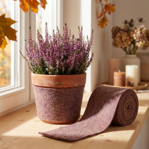 položky Dvoubarevná plstěná páska z vlněné plsti, 100% vlna, fialovo-hnědá, 15 cm x 5 m
