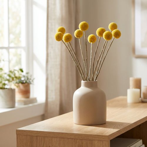 Sušené květiny Craspedia, žluté, 70 cm, dekorativní, 10 kusů | Floristik24.cz