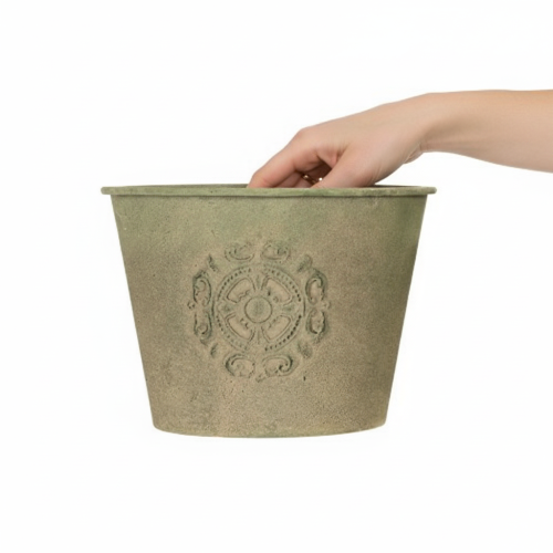 položky Kovový květináč, zelený, vintage, Ø22 cm–13,5 cm, sada 3 kusů