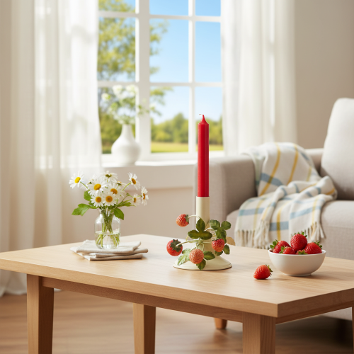 položky Kovový svícen s jahodovou dekorací, letní krém, V13cm