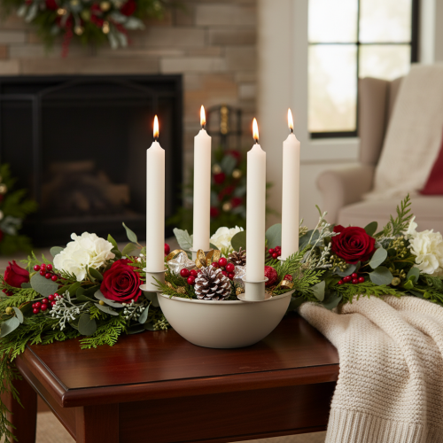 Svícen se 4 objímkami, moderní adventní věnec, béžový, 15 cm | Floristik24.cz