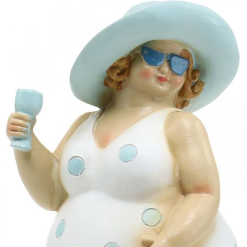 Floristik24 Dáma s kloboukem, dekorace moře, léto, koupací figurka modrá/bílá V27cm