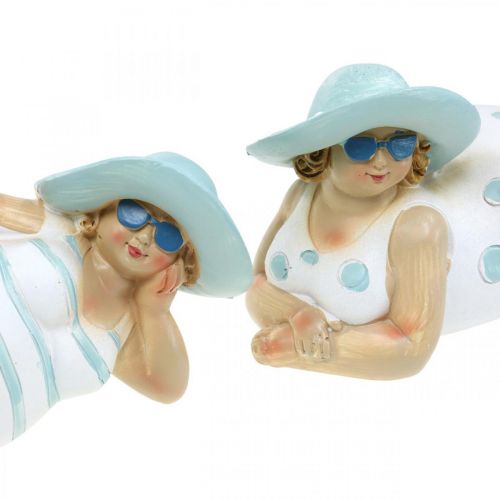 Floristik24 Dámy na pláži, koupající se krásky, mořská dekorace modrá/bílá V7/8cm L17cm sada 2 ks