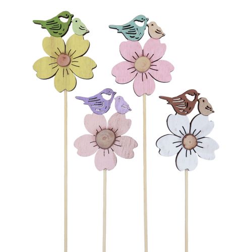 Jarní dekorace květinové špunty dřevěná dekorace ptáček 8×6cm 12ks