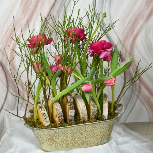 položky Jarní dekorace květináč oválná kovová miska na rostliny s uchy vintage 28×15cm